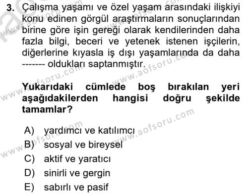 İş Yaşaminda Risk Etmenleri Ve Yönetimsel Faktörler Dersi 2023 - 2024 Yılı (Vize) Ara Sınavı 3. Soru