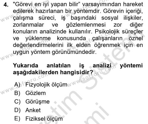 İş Yaşaminda Risk Etmenleri Ve Yönetimsel Faktörler Dersi 2023 - 2024 Yılı (Vize) Ara Sınavı 4. Soru