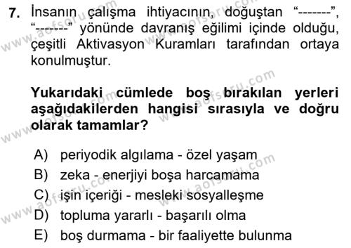 İş Yaşaminda Risk Etmenleri Ve Yönetimsel Faktörler Dersi 2023 - 2024 Yılı (Vize) Ara Sınavı 7. Soru