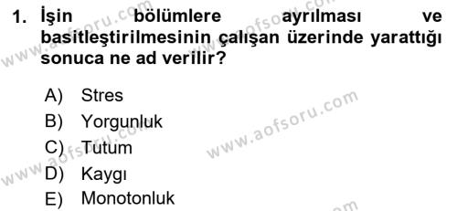 İş Yaşaminda Risk Etmenleri Ve Yönetimsel Faktörler Dersi 2023 - 2024 Yılı (Final) Dönem Sonu Sınavı 1. Soru