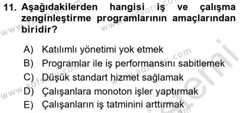 İş Yaşaminda Risk Etmenleri Ve Yönetimsel Faktörler Dersi 2023 - 2024 Yılı (Final) Dönem Sonu Sınavı 11. Soru