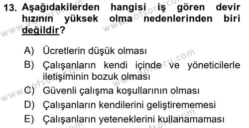 İş Yaşaminda Risk Etmenleri Ve Yönetimsel Faktörler Dersi 2023 - 2024 Yılı (Final) Dönem Sonu Sınavı 13. Soru