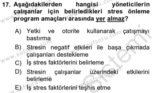 İş Yaşaminda Risk Etmenleri Ve Yönetimsel Faktörler Dersi 2023 - 2024 Yılı (Final) Dönem Sonu Sınavı 17. Soru