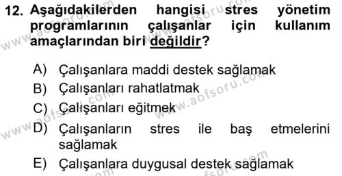 İş Yaşaminda Risk Etmenleri Ve Yönetimsel Faktörler Dersi 2023 - 2024 Yılı Yaz Okulu Sınavı 12. Soru