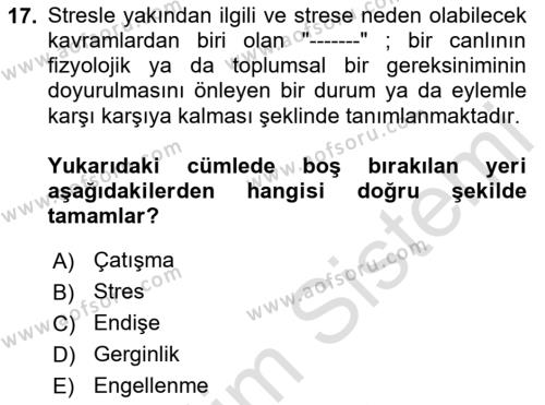 İş Yaşaminda Risk Etmenleri Ve Yönetimsel Faktörler Dersi 2023 - 2024 Yılı Yaz Okulu Sınavı 17. Soru