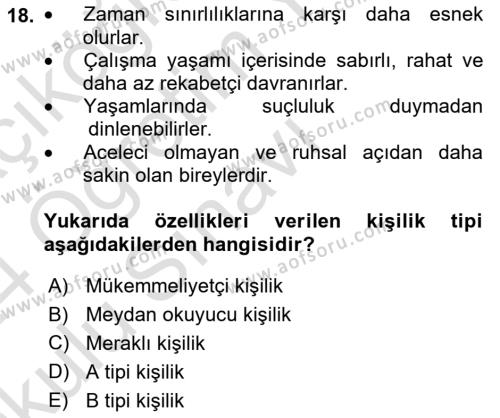 İş Yaşaminda Risk Etmenleri Ve Yönetimsel Faktörler Dersi 2023 - 2024 Yılı Yaz Okulu Sınavı 18. Soru