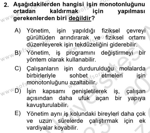 İş Yaşaminda Risk Etmenleri Ve Yönetimsel Faktörler Dersi 2023 - 2024 Yılı Yaz Okulu Sınavı 2. Soru