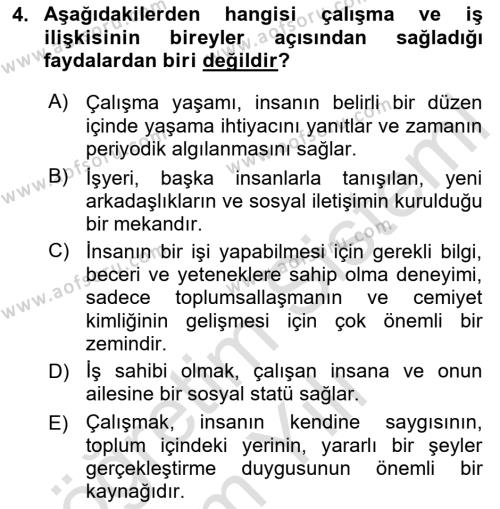 İş Yaşaminda Risk Etmenleri Ve Yönetimsel Faktörler Dersi 2023 - 2024 Yılı Yaz Okulu Sınavı 4. Soru