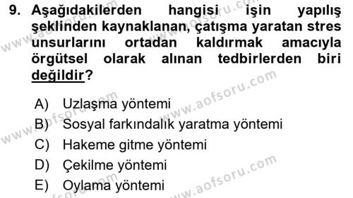 İş Yaşaminda Risk Etmenleri Ve Yönetimsel Faktörler Dersi 2023 - 2024 Yılı Yaz Okulu Sınavı 9. Soru