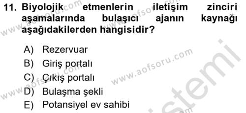 Kimya ve Biyoloji Sektörlerinde İş Sağlığı ve Güvenliği Dersi 2021 - 2022 Yılı (Final) Dönem Sonu Sınavı 11. Soru