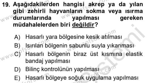 Kimya ve Biyoloji Sektörlerinde İş Sağlığı ve Güvenliği Dersi 2021 - 2022 Yılı (Final) Dönem Sonu Sınavı 19. Soru