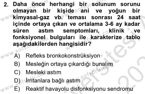 Kimya ve Biyoloji Sektörlerinde İş Sağlığı ve Güvenliği Dersi 2021 - 2022 Yılı (Final) Dönem Sonu Sınavı 2. Soru