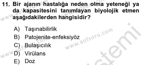 Kimya ve Biyoloji Sektörlerinde İş Sağlığı ve Güvenliği Dersi 2021 - 2022 Yılı Yaz Okulu Sınavı 11. Soru