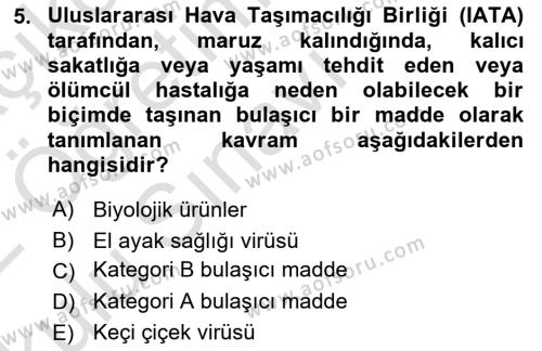 Kimya ve Biyoloji Sektörlerinde İş Sağlığı ve Güvenliği Dersi 2021 - 2022 Yılı Yaz Okulu Sınavı 5. Soru