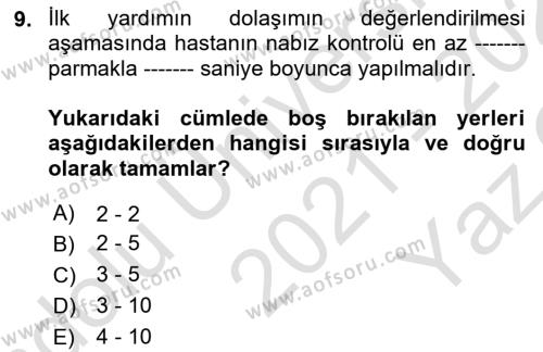 Kimya ve Biyoloji Sektörlerinde İş Sağlığı ve Güvenliği Dersi 2021 - 2022 Yılı Yaz Okulu Sınavı 9. Soru