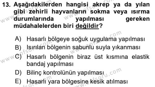 Kimya ve Biyoloji Sektörlerinde İş Sağlığı ve Güvenliği Dersi 2022 - 2023 Yılı Yaz Okulu Sınavı 13. Soru