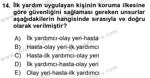 Kimya ve Biyoloji Sektörlerinde İş Sağlığı ve Güvenliği Dersi 2022 - 2023 Yılı Yaz Okulu Sınavı 14. Soru