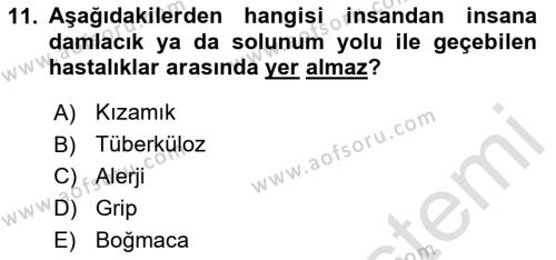 Kimya ve Biyoloji Sektörlerinde İş Sağlığı ve Güvenliği Dersi 2023 - 2024 Yılı (Vize) Ara Sınavı 11. Soru