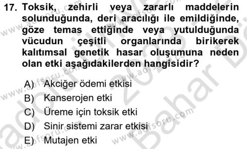 Kimya ve Biyoloji Sektörlerinde İş Sağlığı ve Güvenliği Dersi 2023 - 2024 Yılı (Vize) Ara Sınavı 17. Soru