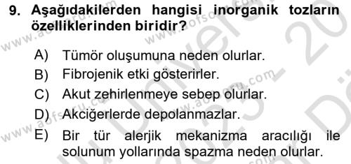 Kimya ve Biyoloji Sektörlerinde İş Sağlığı ve Güvenliği Dersi 2023 - 2024 Yılı (Vize) Ara Sınavı 9. Soru