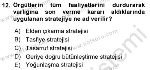 Stratejik Yönetim Dersi 2022 - 2023 Yılı Yaz Okulu Sınavı 12. Soru