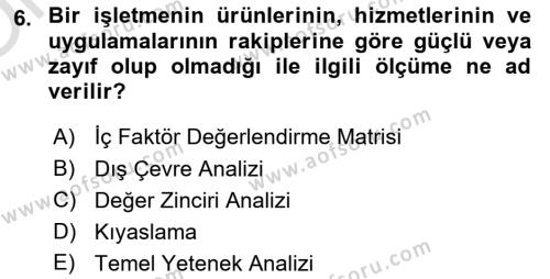 Stratejik Yönetim Dersi 2022 - 2023 Yılı Yaz Okulu Sınavı 6. Soru