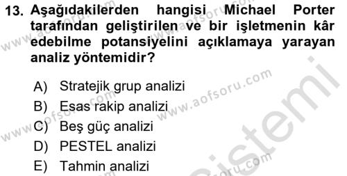 Stratejik Yönetim Dersi 2023 - 2024 Yılı (Vize) Ara Sınavı 13. Soru