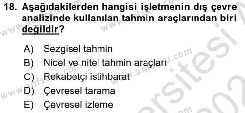 Stratejik Yönetim Dersi 2023 - 2024 Yılı (Vize) Ara Sınavı 18. Soru