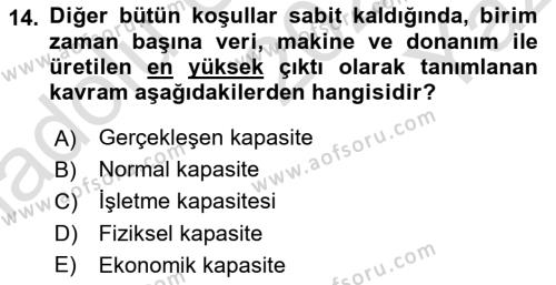 İşletme İlkeleri Dersi 2020 - 2021 Yılı Yaz Okulu Sınavı 14. Soru