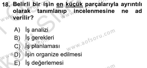 İşletme İlkeleri Dersi 2020 - 2021 Yılı Yaz Okulu Sınavı 18. Soru