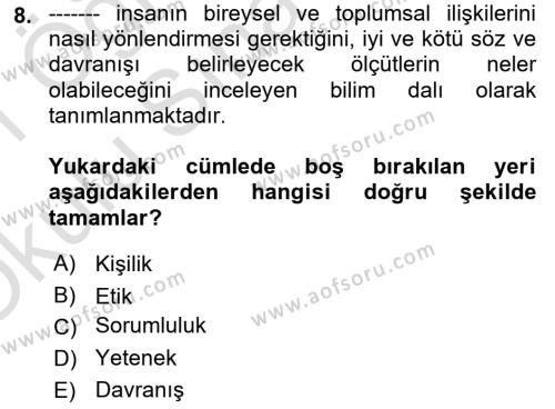 İşletme İlkeleri Dersi 2020 - 2021 Yılı Yaz Okulu Sınavı 8. Soru