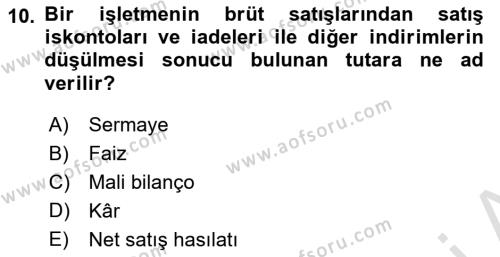 İşletme İlkeleri Dersi 2022 - 2023 Yılı Yaz Okulu Sınavı 10. Soru