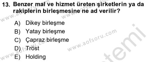 İşletme İlkeleri Dersi 2022 - 2023 Yılı Yaz Okulu Sınavı 13. Soru