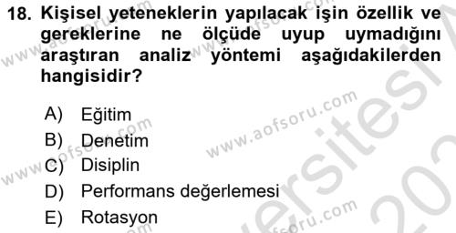 İşletme İlkeleri Dersi 2022 - 2023 Yılı Yaz Okulu Sınavı 18. Soru