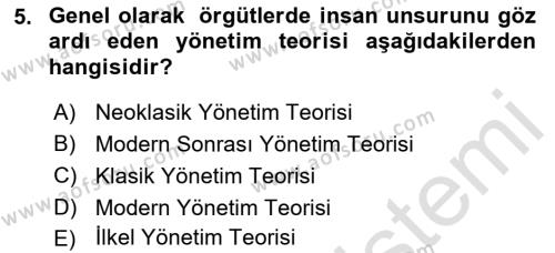 İşletme İlkeleri Dersi 2022 - 2023 Yılı Yaz Okulu Sınavı 5. Soru