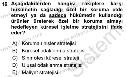 İşletme İlkeleri Dersi 2023 - 2024 Yılı (Final) Dönem Sonu Sınavı 16. Soru