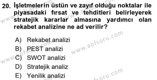 İşletme İlkeleri Dersi 2023 - 2024 Yılı (Final) Dönem Sonu Sınavı 20. Soru