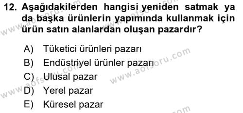 İşletme İlkeleri Dersi 2023 - 2024 Yılı Yaz Okulu Sınavı 12. Soru