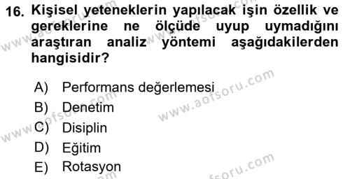 İşletme İlkeleri Dersi 2023 - 2024 Yılı Yaz Okulu Sınavı 16. Soru