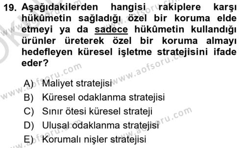 İşletme İlkeleri Dersi 2023 - 2024 Yılı Yaz Okulu Sınavı 19. Soru