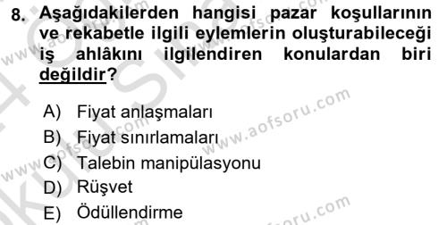 İşletme İlkeleri Dersi 2023 - 2024 Yılı Yaz Okulu Sınavı 8. Soru