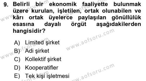 İşletme İlkeleri Dersi 2023 - 2024 Yılı Yaz Okulu Sınavı 9. Soru