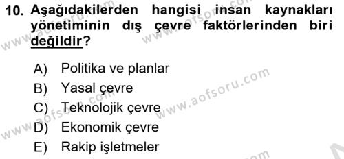 İşletme Fonksiyonları Dersi 2022 - 2023 Yılı Yaz Okulu Sınavı 10. Soru