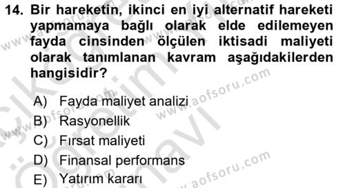 İşletme Fonksiyonları Dersi 2022 - 2023 Yılı Yaz Okulu Sınavı 14. Soru