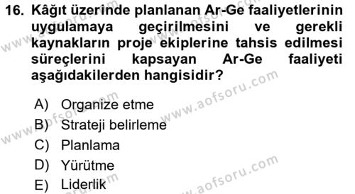 İşletme Fonksiyonları Dersi 2022 - 2023 Yılı Yaz Okulu Sınavı 16. Soru