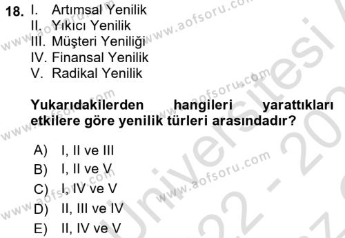 İşletme Fonksiyonları Dersi 2022 - 2023 Yılı Yaz Okulu Sınavı 18. Soru