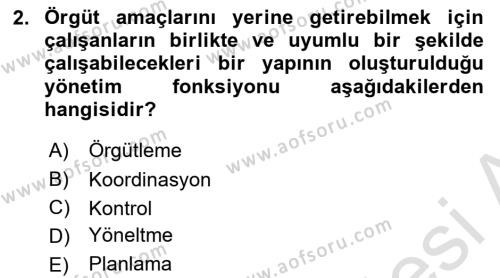 İşletme Fonksiyonları Dersi 2022 - 2023 Yılı Yaz Okulu Sınavı 2. Soru