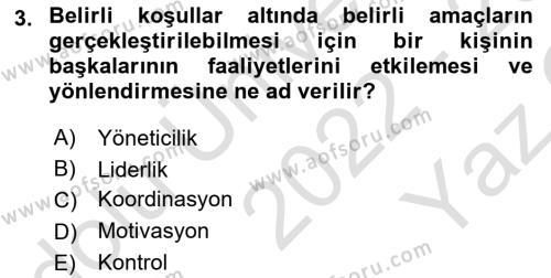 İşletme Fonksiyonları Dersi 2022 - 2023 Yılı Yaz Okulu Sınavı 3. Soru