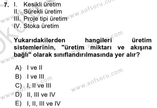 İşletme Fonksiyonları Dersi 2022 - 2023 Yılı Yaz Okulu Sınavı 7. Soru