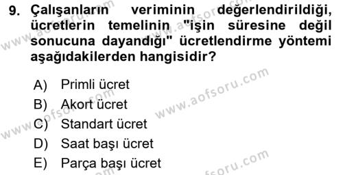 İşletme Fonksiyonları Dersi 2022 - 2023 Yılı Yaz Okulu Sınavı 9. Soru